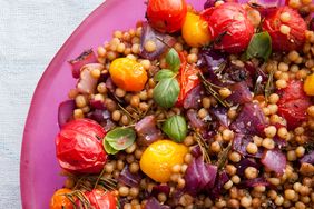 Fregola with Charred Onions and Roasted Cherry Tomatoes