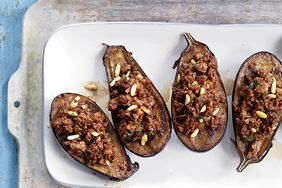 Stuffed Eggplant with Lamb and Pine Nuts