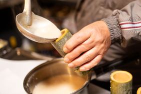 Traditional Japanese drink Amazake with home made bamboo cups