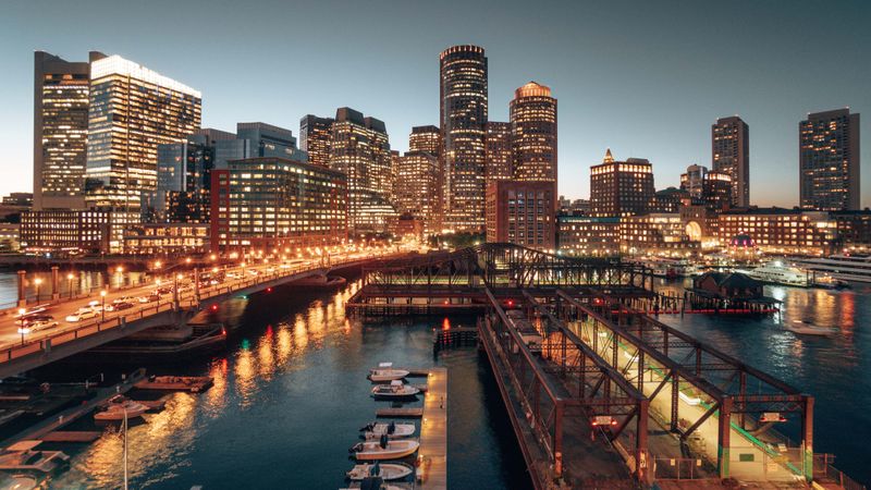 The Boston skyline at night.
