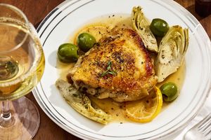 Braised Chicken with Marinated Artichokes