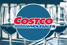 Costco logo overlaid on wine glasses representing Costco offering luxury wine