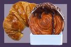 A plain croissant and Lafayette bakery's Pain au Chocolat Croissant Supreme.