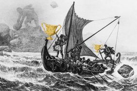 Antique illustration of important people of the past: Ulysses defying the Cyclops.