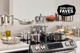 Stainless steel cookware sets on a kitchen countertop