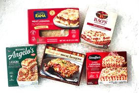 Assorted frozen lasagna packages from different brands displayed on a surface