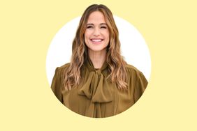 Woman smiling in front of a circular white background with a yellow backing