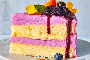 Lemon chiffon cake with blueberry coriander buttercream