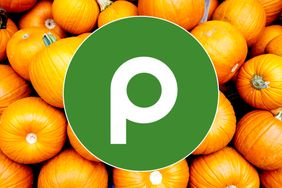 Publix logo overlaid on a background of pumpkins