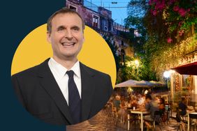 Philip Rosenthal in a composite image with a street restaurant scene in the background