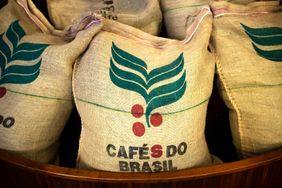 Coffee bags from Brazil ready for sale.