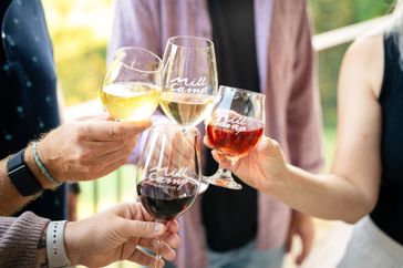Glasses of wine and cider at Mill Camp Wines & Ciders, Boone, North Carolina.